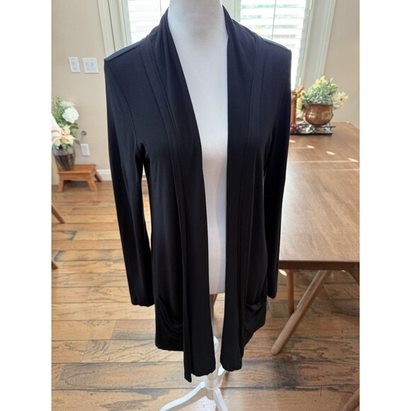 J. Jill Black Open Front Cardigan Size M Stretch Lightweight Drape Pockets - Picture 1 of 9